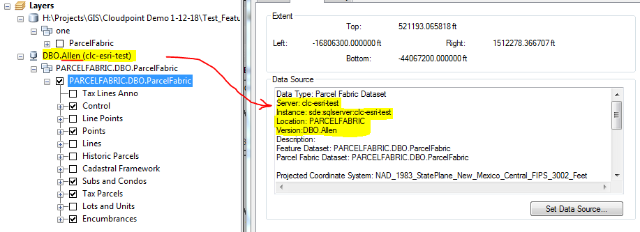 In ARC Map, how the data set looks. It still points to original SDE database.